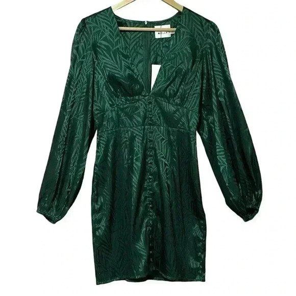 Hello Molly Heart Eyes Mini Dress S (4) Emerald Deep V-Neck Cinched Bodice NWT - Picture 3 of 15
